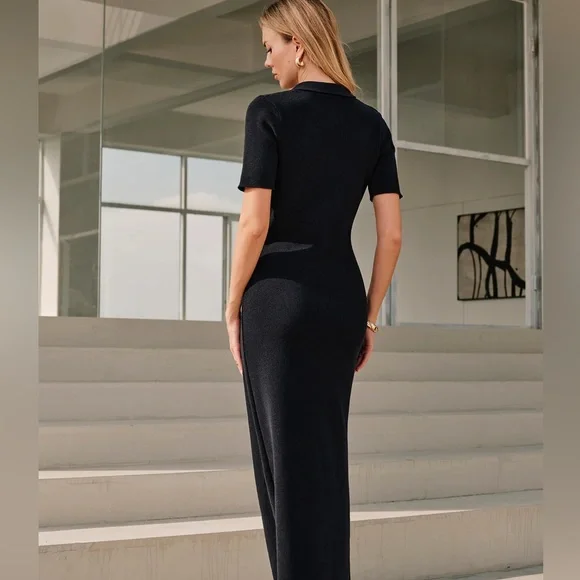 49 Metal Button Collar Midi Dress - Picture 5 of 8